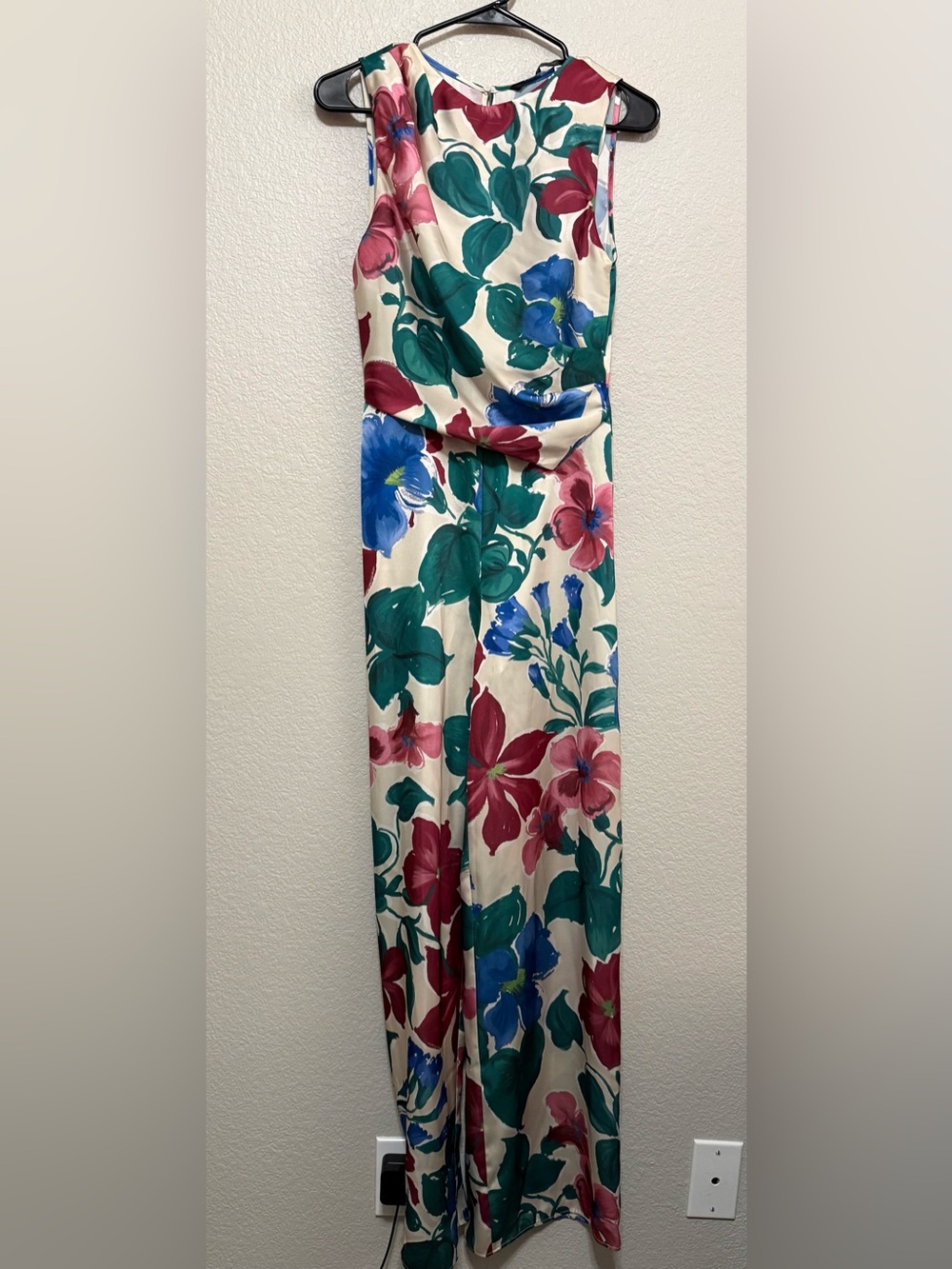 NWT Zara Cream Wide-Leg Jumpsuit with Blue, Pink & Green Floral Print - Picture 4 of 13